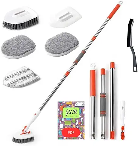 Cepillo de Limpieza para Hogar 3 en 1, Cepillo Limpieza Baño y Ducha, Limpia Azulejos Pared Cocina y Baño, Incluye Cepillo Limpia Juntas, Cabezal de Esponja Y Mini Mopa para Limpiar Azulejos  