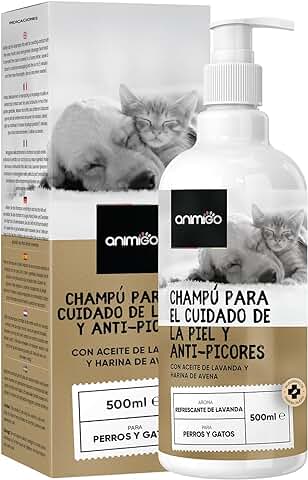 Champú Perros y Gatos Antipicores con Aceite de Coco y Aloe Vera, 500 ml - Gel Hidratante de Baño con Lavanda, Manzanilla, Avena | Higiene Perros Quita Olores y Aliviar Picor Perros de Piel Sensible  