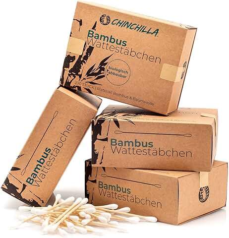 Chinchilla® 1 Paquete de Bastoncillos de Bambú (200 Unidades) | 100% Biodegradables, Compostables, Veganos y Sostenibles  