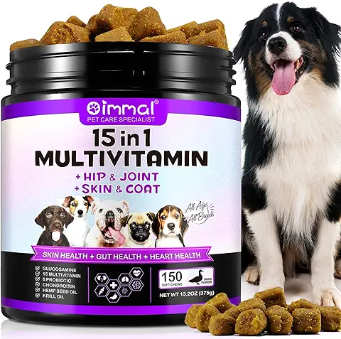 Cjztp Multivitaminas Vitaminas Complemento para Perros, 15 Minerales y Vitaminas para Todos Perros 150 Comprimidos, Sabor Pato  