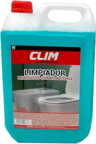 Clim Profesional Limpiador Multiusos con Bioalcohol. Garrafa 5 Litros. Limpiador Multisuperficies que Aporta Brillo y Aroma Agradable  