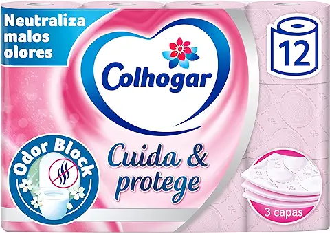 Colhogar Protect Care Aroma - Papel Higiénico Suave y Resistente - Paquete con 12 Rollos - Papel de Baño de 3 Capas - Aroma  
