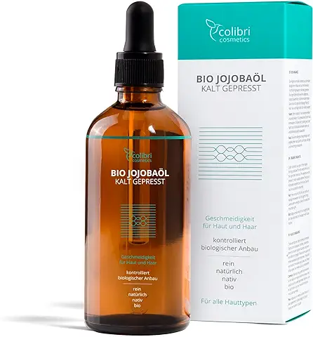 Colibri Skincare Aceite de Jojoba 100% puro 100ml - Ecológico - para un Cabello Sano, una piel Suave y unas Uñas Fuertes - También apto para la cara - Virgen, Prensado en Frío - Made in Germany  