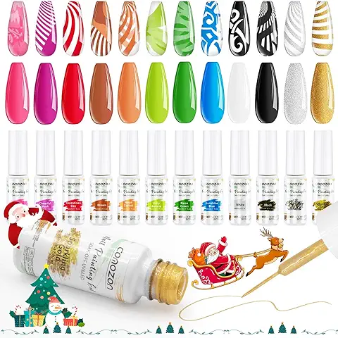 Comozon Conjunto de Esmaltes de Uñas de Gel, 12 Colores, 5ml, para Dibujar Líneas y Diseños Artísticos, Nail Art (Blanco y Negro)  