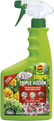 COMPO Triple Acción, Protección Contra Insectos, Hongos y ácaros, Para Plantas de Interior y Exterior, Resultados en 24h, Envase Pulverizador, 750 ml  