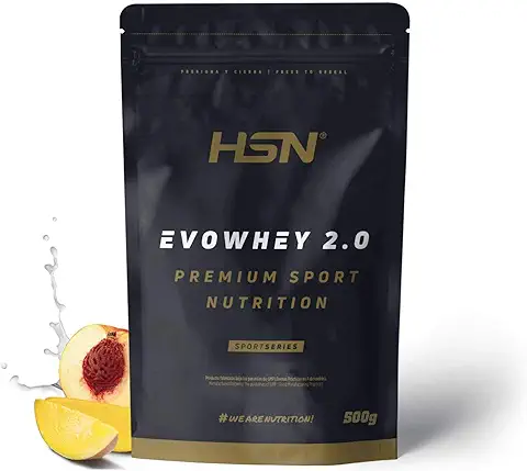 Concentrado de Proteína de Suero de HSN Evowhey Protein 2.0 | Sabor Melocotón Mango 500 g = 17 Tomas por Envase | Whey Protein Concentrate | No-GMO, Vegetariano, Sin Gluten ni Soja