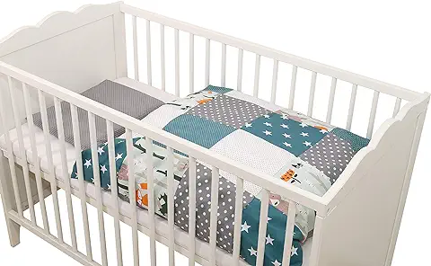 Conjunto de ropa de cuna de ULLENBOOM ® con Bosque, Verde, azul (juego de 2 Piezas para Cuna: Funda de Almohada de 35 x 40 cm y Funda Nórdica de 80 x 80 cm)  
