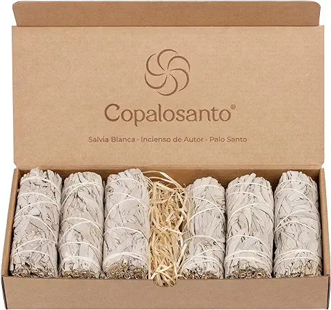 COPALOSANTO® | 6 Atados de Salvia Blanca para Quemar de 10cm Hechos a Mano | Sahumerio Natural | Protección Ancestral y Espiritual | Limpieza Energética  