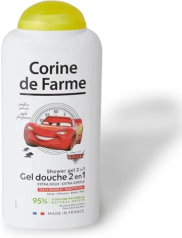 Corine de Farme - Gel de Ducha 2en1 Extra Suave Cars para Niños - Cuerpo y Cabello - Fórmula Hipoalergénica - No Pica los Ojos - Cosmético Natural - Hecho en Francia - Pieles Sensibles - 300ml  