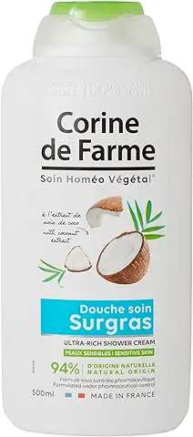 Corine de Farme - Gel de Ducha Supergraso con Extracto de Coco 500ml - Producto de Baño para Piel del Cuerpo - Sin Parabenos Ni Sulfatos - Cosmético Natural Dermatológico - Hecho en Francia  