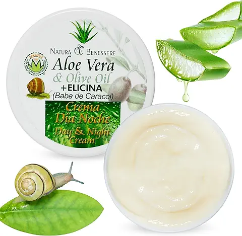 Crema Hidratante & Crema de Noche | Crema de Aloe Vera, Crema Baba de Caracol, Aceite de Almendras Dulces y Aceite de Argán Cultivo ECO Crema Italiana | Piel Seca y Piel Mixta | Efecto Lifting (1)  