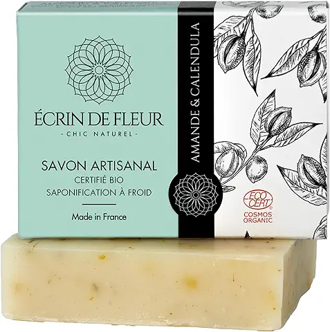 Écrin de Fleur - Jabón de Almendra y Caléndula para Pieles Sensibles, Artesanal y Orgánico, Suave y Natural, 1x90g  