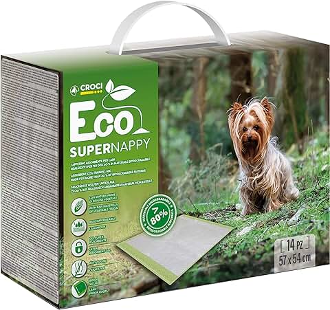Croci Super Nappy Eco - Alfombrillas Higiénicas para Perros 57 x 54 cm, 14 Unidades, Ecológicas - Travesaños para Perros y Mascotas para Pipi Perro y Gato Ultra Absorbentes y Biodegradables  
