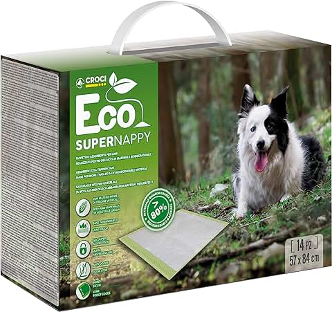 Croci Super Nappy Eco - Alfombrillas Higiénicas para Perros, Ecológicas, 84 x 57 cm, 14 Unidades, Superabsorbentes, para Perros y Mascotas, para Perros y Gatos, Anstitrappo, Antiolor  