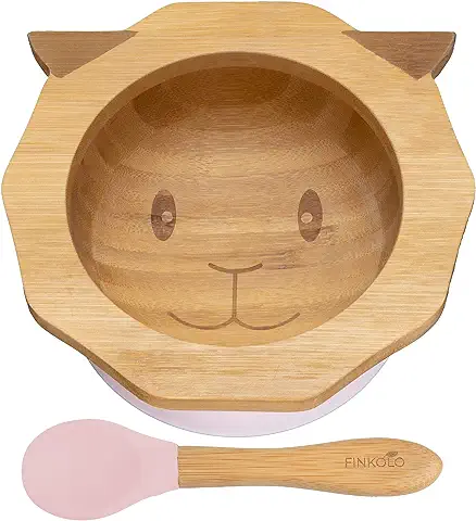 Cuenco bebe Ventosa en Bambú con Cuchara bebe Silicona | El Original Bambol de Finkolo | Forma de Oveja | Platos de Aprendizaje  