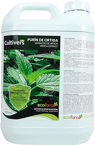 CULTIVERS Purín de Ortiga Ecológico de 5 L. Súper Concentrado. Acción Insecticida, Fungicida, Acaricida. Corrige la Clorosis Férrica. Control de Plagas y Hongos Sustancia Básica Natural. Poder  