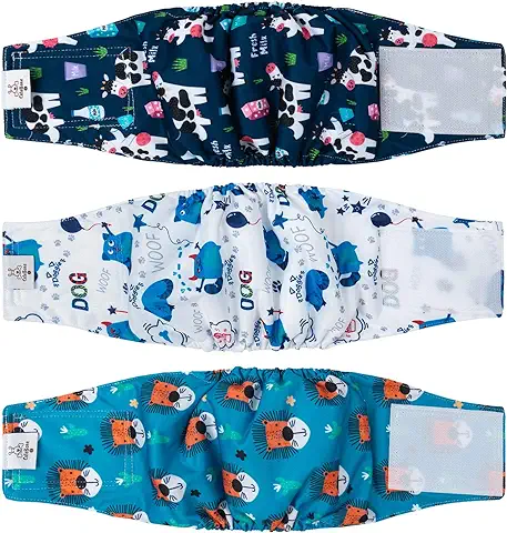 CuteBone Paquete de 3 Pañales para Perros LLavables para Hombres, Banda para el Vientre Reutilizable para Perros, Envolturas para Perros Altamente Absorbentes con Velcro Fuerte y Flexible DM14S-ES  