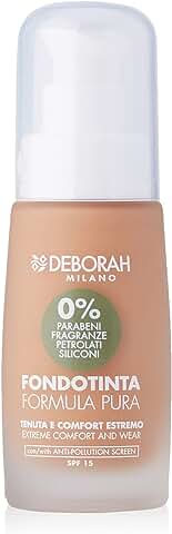 Deborah Base de Maquillaje Fórmula pura N.05 Dark Beige, sin Parabenos, Sujeción y Comodidad Extremas con Filtro Anticontaminación, SPF15-30 ml  