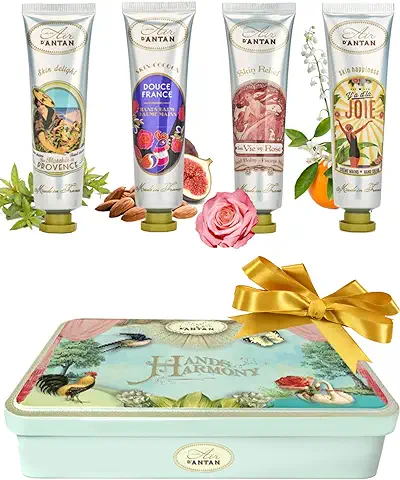 Dia de la Madre Regalos Para Mujer Caja Belleza 4 Crema De Manos Frances Manteca De Karite, Perfume Verbena, Rosa, Lirio De Los Valles, Almendras/ Regalo Para Madre/ Regalo Mujer/ Regalo Cumpleaños  