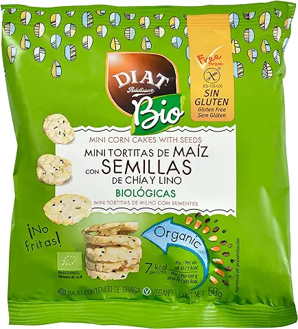 DIAT Radisson Mini Tortitas de Maíz Sin Gluten BIO | Tortitas con Semillas de Chia y Lino | Producto Gluten Free | Bajo en Grasas | Tortitas Ecológicas | Apto para Veganos | Maíz no GMO  