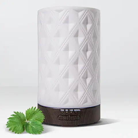 Difusor de Aceite Esencial de Earnest Living para el Hogar Difusor de Aromaterapia de Cerámica Blanca Temporizador de 100 ml Luces Nocturnas y Función de Apagado Automático Oficina de Aroma Eléctrico  