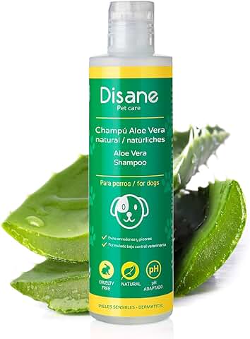 Disane Champú Para Perros Natural con Aloe Vera | 250ml | Mascotas Pieles Sensibles y Atópicas, con Heridas, Dermatitis o Eccemas | Accesorios para Perro | Sin Clorhexidina  