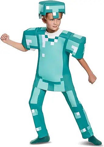 Disguise Oficial-Disfraz Minecraft Niño Armadura Diamante Deluxe, Disfraz Armadura Minecraft Niño, Disfraz Videojuegos Niño,Disfraz Carnaval Niño Halloween Tallas S, M y L  