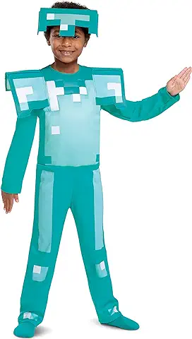 Disguise Oficial-Disfraz Minecraft Niño Armadura Diamante, Disfraz Armadura Minecraft Niño, Disfraz Videojuegos Niño,Disfraz Carnaval Niño Halloween en Tallas S y M  