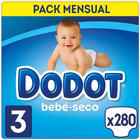 Dodot Pañales Bebé-Seco Talla 3 (6-10 kg), 280 Pañales con Protección Antifugas, Pack Mensual  
