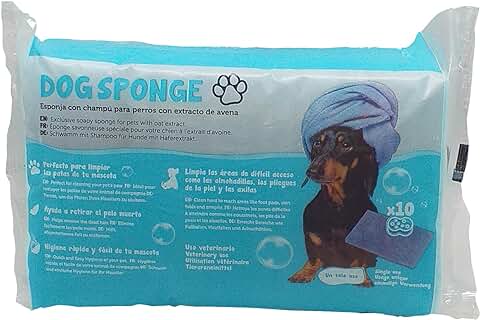 Dog Sponge Esponja Jabonosa Desechable de Un Solo Uso con Champú de Avena para Perros. Esponja de Baño y Limpieza de Almohadillas para Todo Tipo de Canes. 10 Unidades  