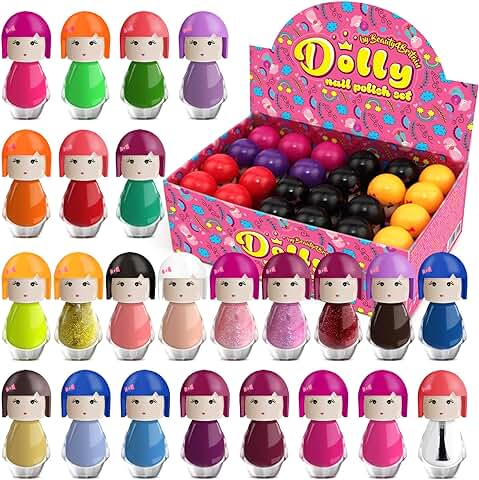 Dolly - Juego de Esmaltes de Uñas, 24 Colores Modernos, en Forma de Muñeca, no Tóxica, Perfumado con Fresa, Pelado a base de agua (Set A)  