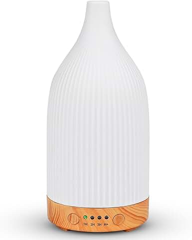 Dreamhigh® Difusor Aceites Esenciales 100ML, Cerámica Ultrasónico Difusor de Aromas con LED de 7 Colores y 4 Temporizadores, Humificador de Aromas-Anhidro Apagado Automático  
