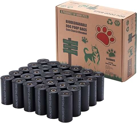 Dumi Pets Bolsas biodegradables para excrementos Extra Gruesas y Fuertes, Bolsas para Mascotas, 30 Rollos, 450 Unidades, ecológicas, Bolsas de Basura para Perros (Negro