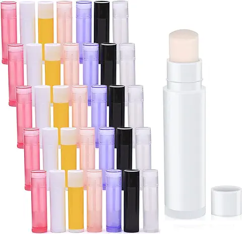 DXIA 35 Pcs Tubos de Bálsamo de Labios Vacíos de Plástico, DIY Botella Vacía para Lápiz Labial, Bálsamo Labial Tubos Portátil con Tapa, Color Mezclado, para Crayon Lipstick Bálsamo Labial Casero  