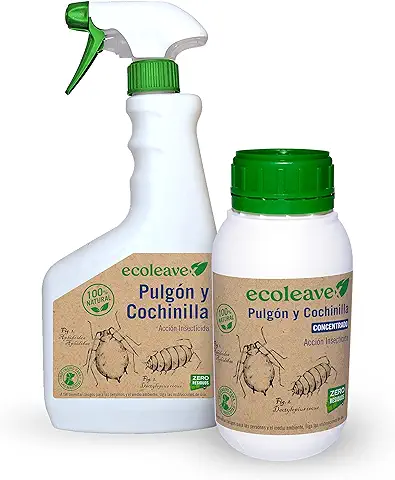 ECOLEAVEX Pulgón y Cochinilla. Protege tus Plantas Frente a los Insectos, ECOLOGICO, y Residuo Zero. Con Abonos, Micronutrientes y Bioestimulantes. (Concentrado 20 Rellenos + Pulverizador)  