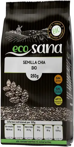 ECOSANA SEMILLA CHÍA CERTIFICADO BIO by DRASANVI - Alto Contenido de Fibra - VEGANO - SIN GLUTEN - 250g  