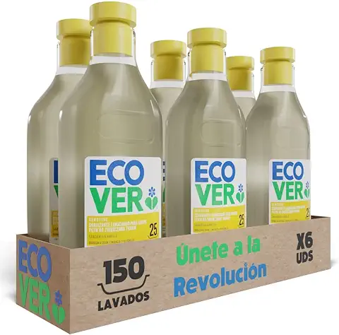 Ecover Pack Suavizante Lavadora Ecológico, Fragancia Gardenia/Vainilla, Paquete 6 Unidades x 750 ml  