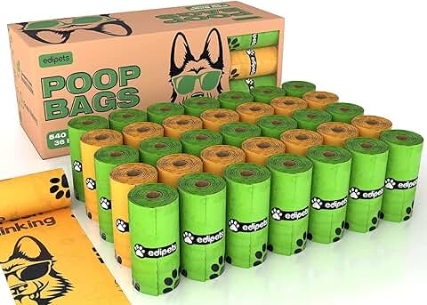 Edipets, Bolsas Caca Perro, Biodegradables, 405 o 540 Unidades, Extra Grueso, A Prueba de Fugas, Bolsitas para Excrementos, Accesorios Perro, Dog Poop Bag (36 Rollos - 540 Unidades)  