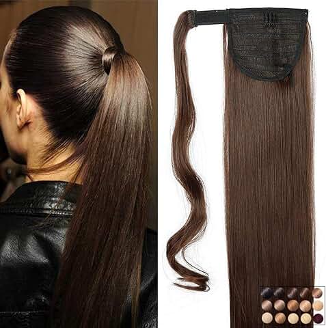 Elailite Coletas Postizas Extensiones de Cabello [ Sostenido Wrap Around ] Clips Antideslizante Ofrecido 23"/58CM - Lisa  
