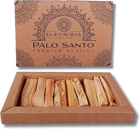 ELEVAVIDA Palo Santo Incienso Natural 90 g (9-11 Palitos de Madera Sagrada) para Quemar, Limpieza Energética del Hogar, Yoga - Bursera Graveolens  