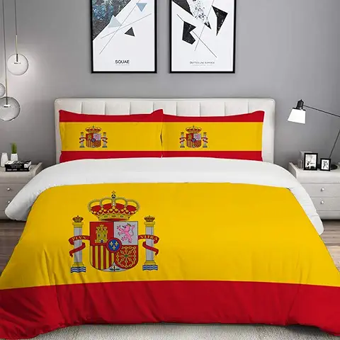 ELIENONO Juego de Ropa de Cama con Funda de Edredón,Bandera Española de España. Armas. Dimensiones Precisas. Proporciones y Colores. Oficial Amarillo,de Almohada de Microfibra,140 x 200cm  