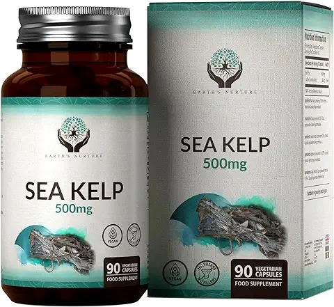 EN Algas Marinas Suplemento de Yodo | 90 Cápsulas de Algas Marinas Kelp - 500mg de Algas Marinas Iodine por Porción | Algas Marinas de Alta Potencia con Yodo Vegano | Sin OGM, Gluten ni Lácteos  