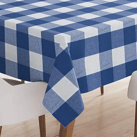 Encasa Mantel | Cheques Azules de Búfalo | Algodón Reciclado Ecológico | Tamaño Rectangular 140x240 cm | Mantel de Comedor para Decoración - Lavable a Máquina  