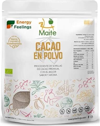 Energy Feelings Cacao Puro En Polvo Ecológico | Cacao Sin Azúcar | Cacao Orgánico Natural | Vegano | Sin Gluten | Sin Lactosa, 1000 Gramo  