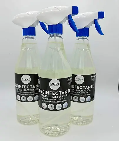 ENJOY COSMETICS DESINFECTANTE HIDROALCOHÓLICO Bactericida y Virucida para Textil, Cocina, Baño, Tapiceria Coches | DRY CLEAN Perfume Suave y Agradable | 3 x Spray 750 ml  