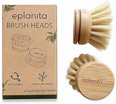 Eplanita Cabezas de Cepillo de Repuesto (Paquete de 2) para Cepillo de Bambú para Platos, Recargas de Cerdas de Sisal, Fibras de Cactus de Agave, Fregadora de Cocina Sostenible, Lavado sin Plástico  