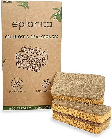 Eplanita Esponjas Naturales a base de Plantas (paquete de 3), Antiarañazos, Biodegradables, Estropajos Ecológicos para Cocina y Baño  