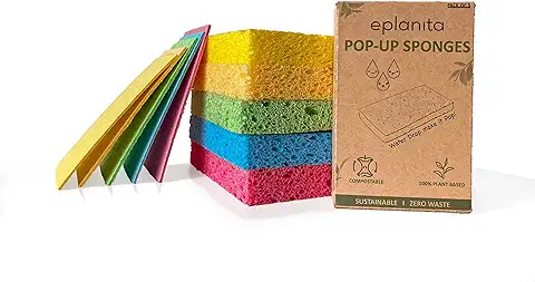 EPLANITA Esponjas Pop-up (Paquete de 5) Celulosa Natural, Compostable, Limpieza sin Arañazos para Cocina y Baño, Lavarse, Exfoliante Ecológico, Manualidades de Bricolaje  