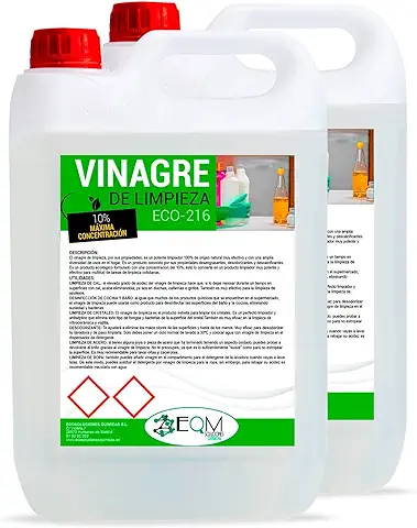EQM SOLUCIONES QUIMICAS | ECO-216 | Vinagre de Limpieza Concentrado 10º de Acidez | Formato 1x5L, 2x5L, 3x5L | 100% Ecológico | Potente Limpiador Multiusos para el Hogar  