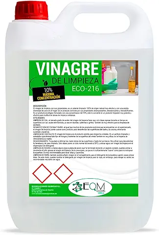 EQM SOLUCIONES QUIMICAS | ECO-216 | Vinagre de Limpieza Concentrado 10º de Acidez | Formato 1x5L, 2x5L, 3x5L | 100% Ecológico | Potente Limpiador Multiusos para el Hogar